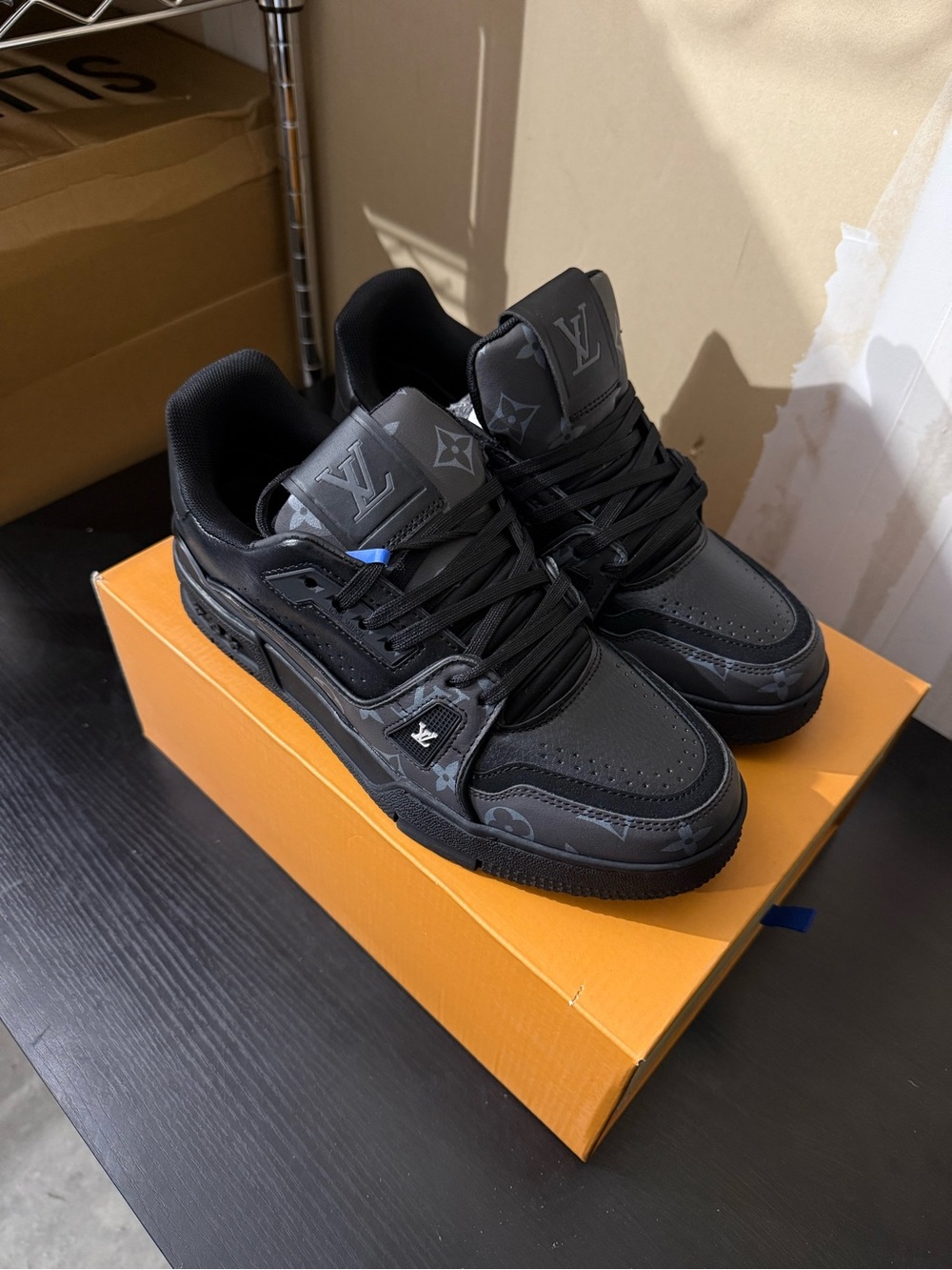 Louis Vuitton Black Monogram Low-Top Sneakers with Gray Accents Size 9.